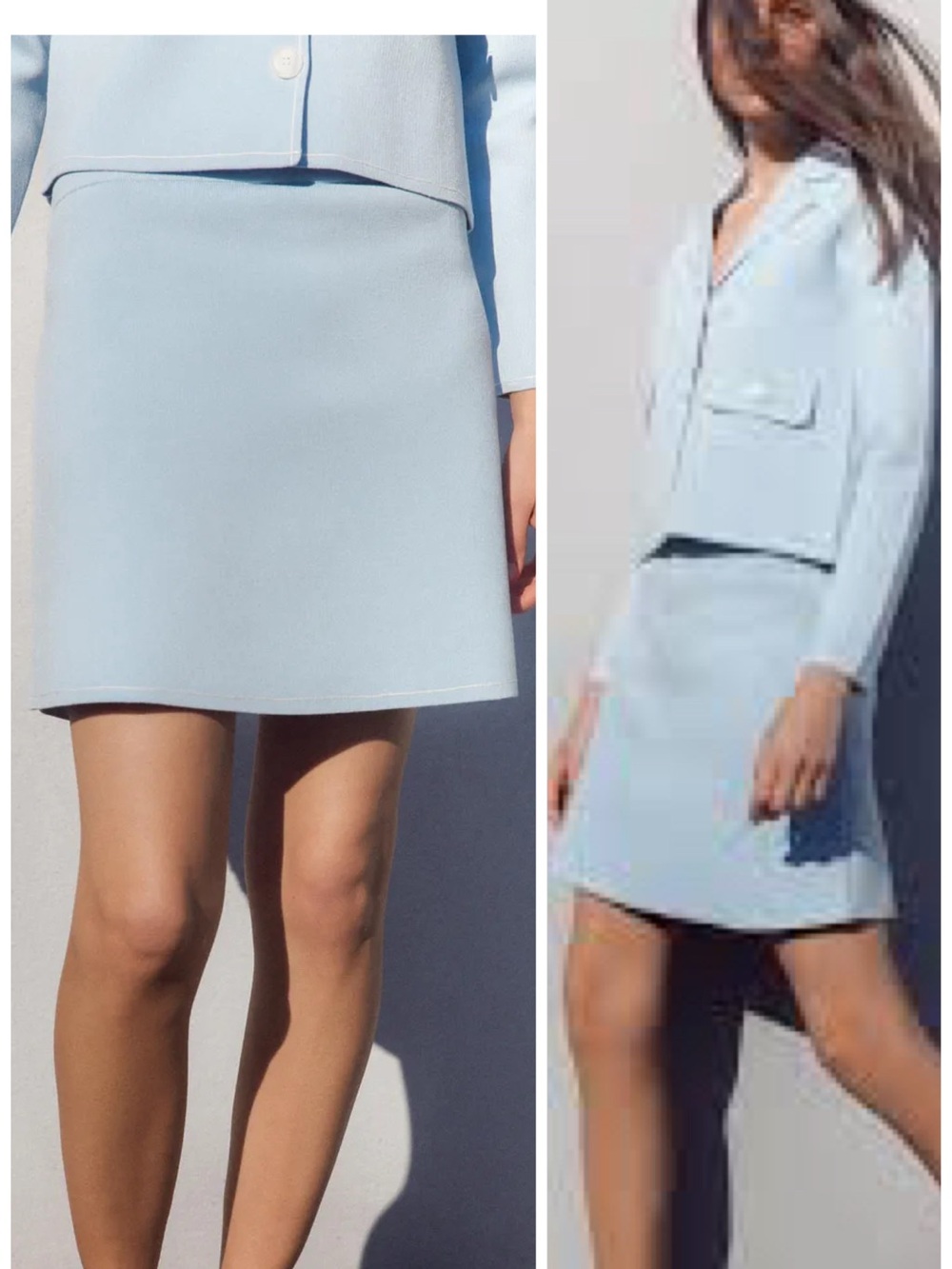NWT Zara Piped Knit Mini Skirt in Ice Blue Size L NWT Minimalist Pastel